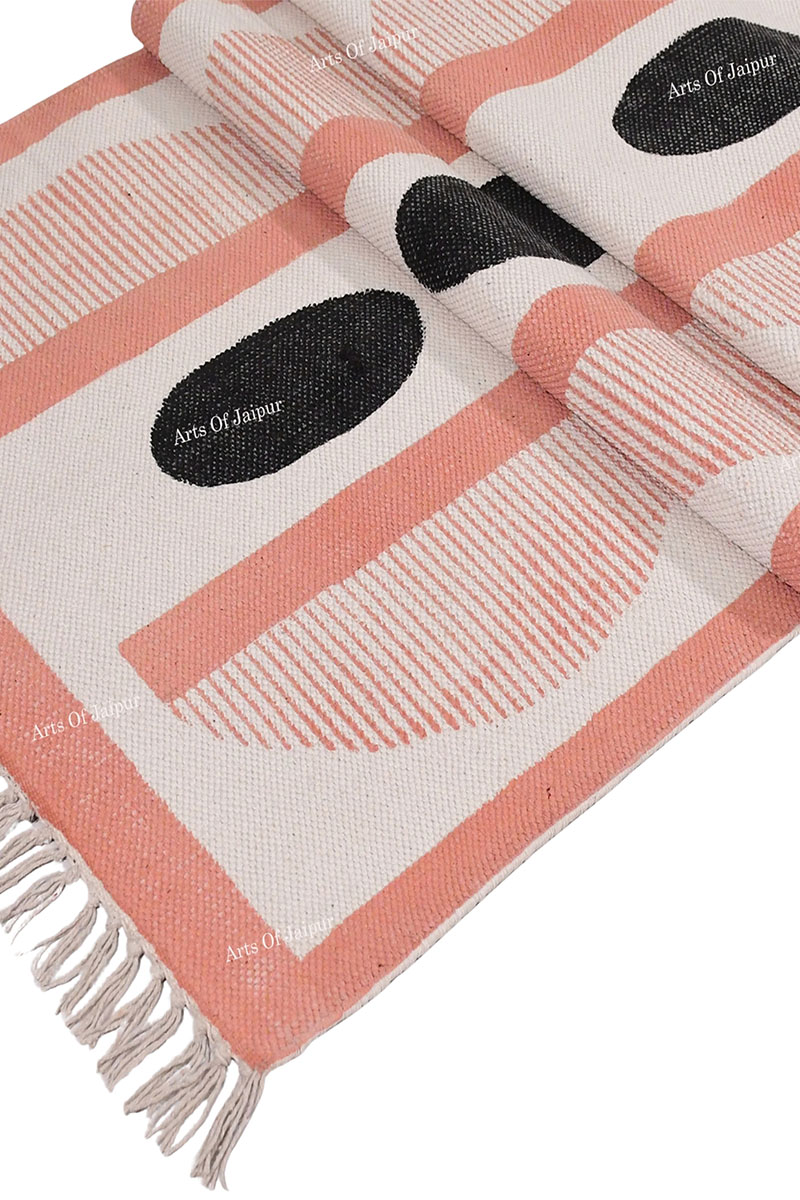 Vibrant Geometric Hand Block Printed Cotton Rug - Image 4