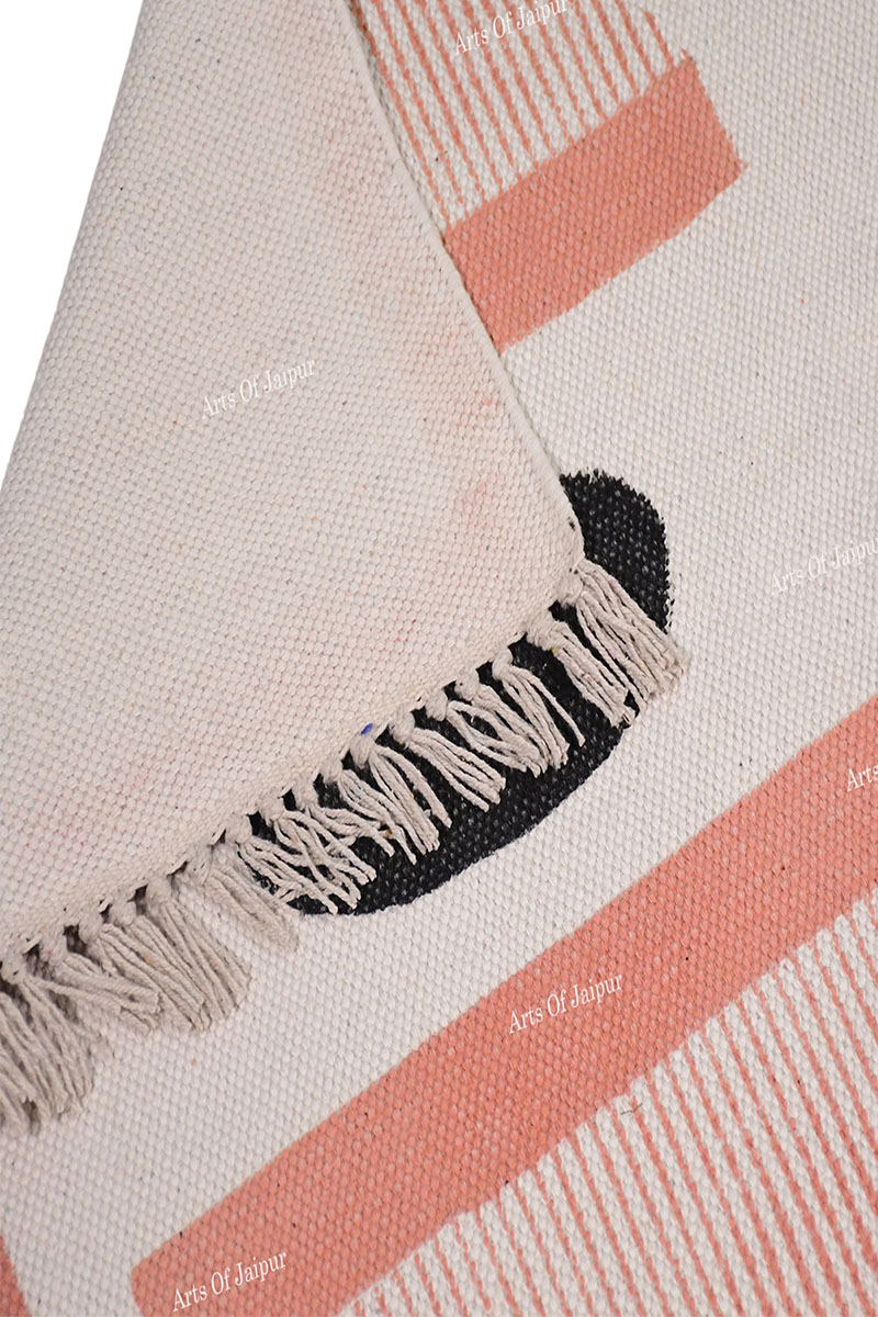 Vibrant Geometric Hand Block Printed Cotton Rug - Image 5