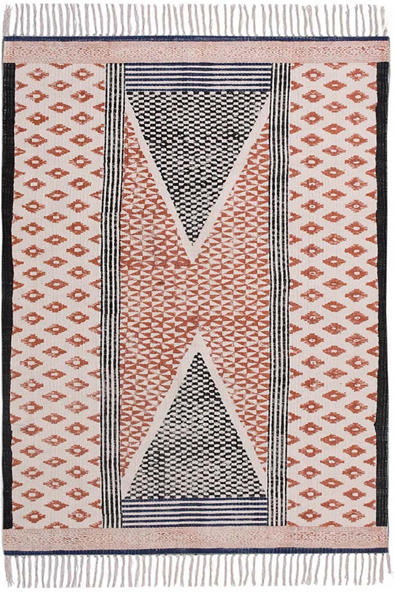 Exquisite 3x5 Hand-Block Printed Cotton Rug