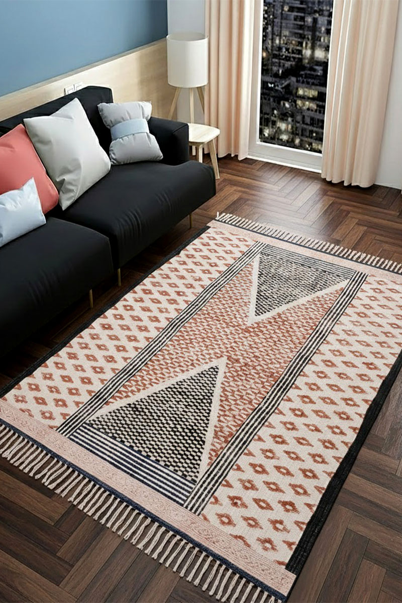 Hand Block Print Black Geometric Rug - Image 2
