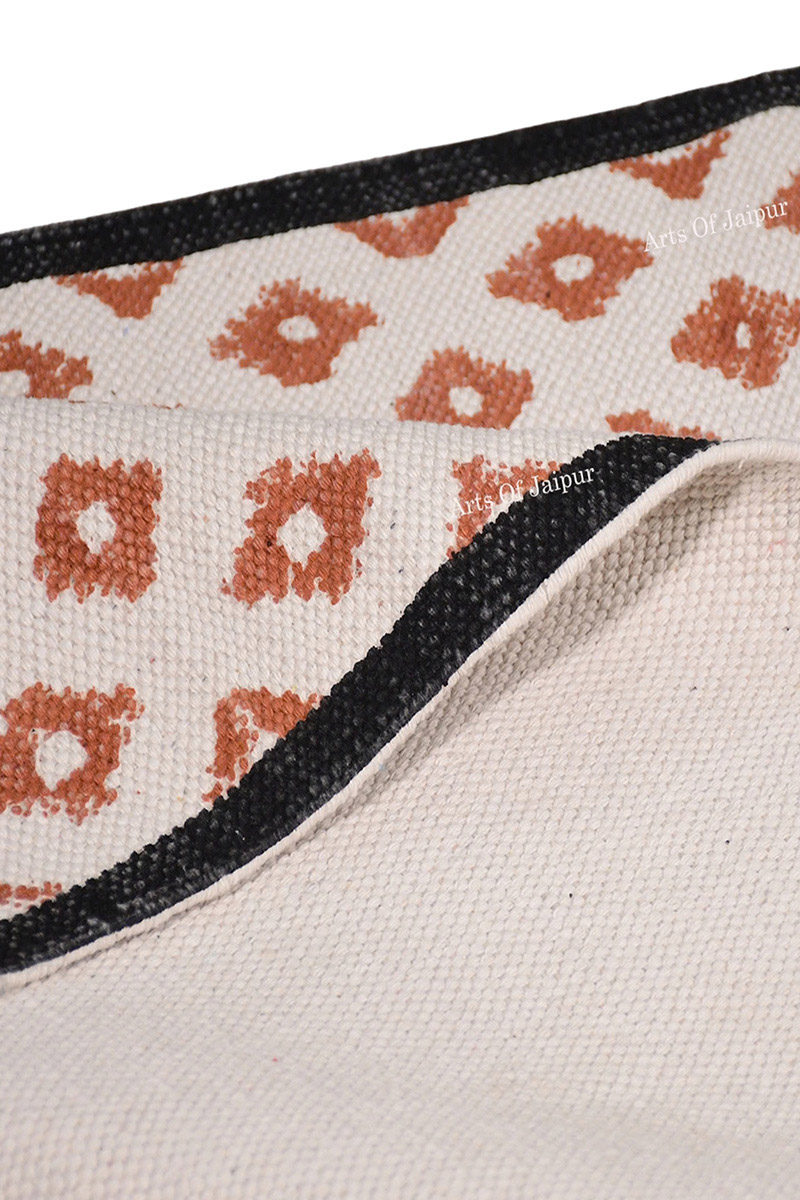 Hand Block Print Black Geometric Rug - Image 3