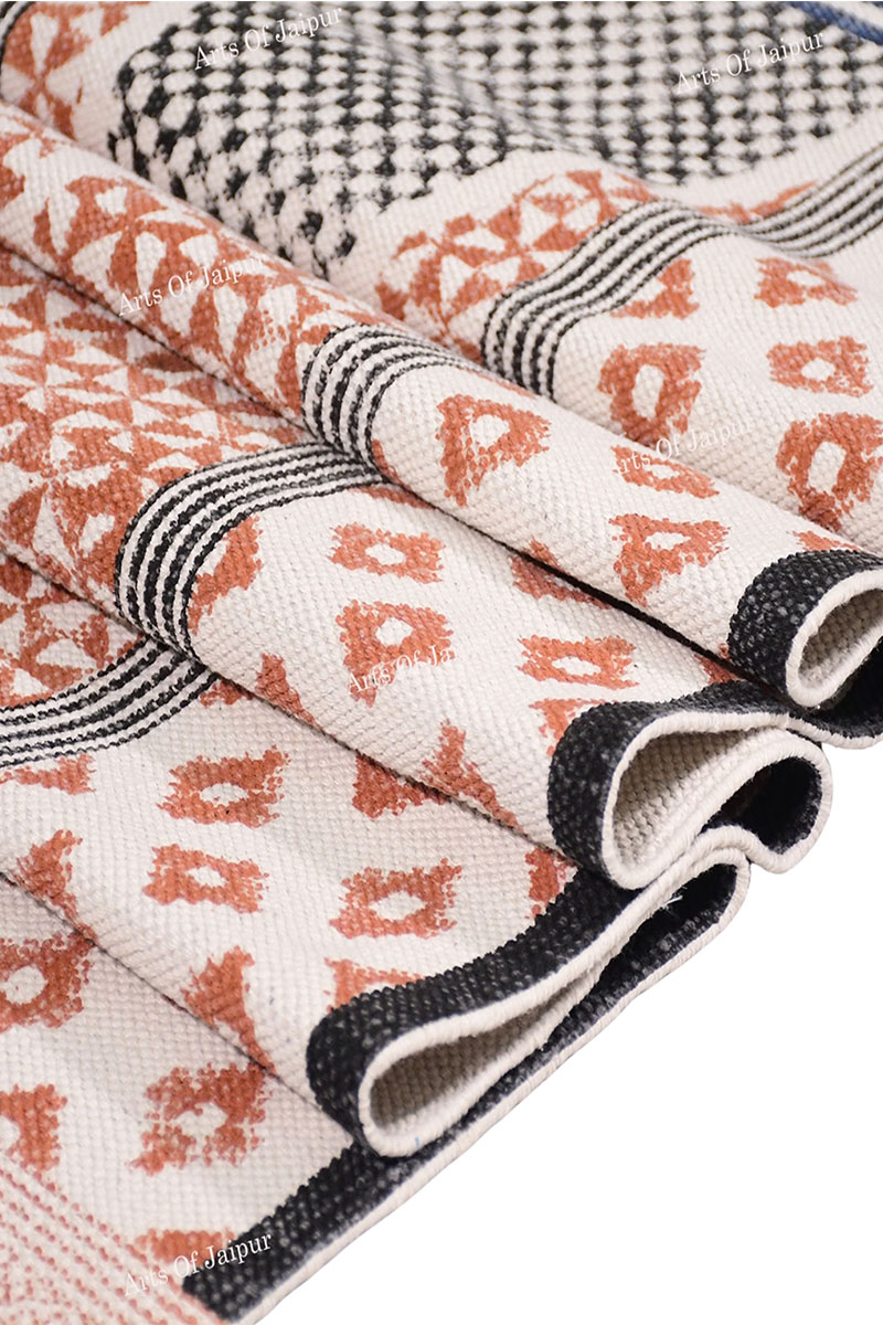 Hand Block Print Black Geometric Rug - Image 4