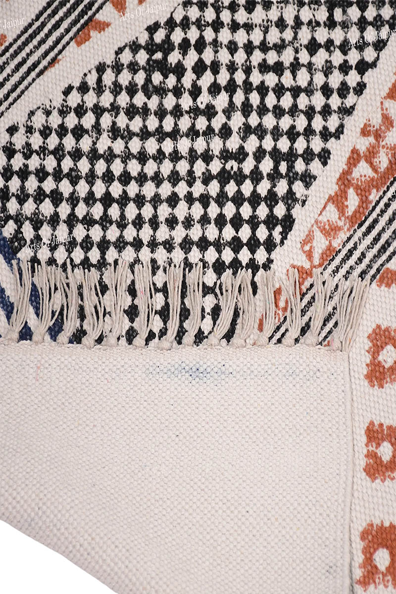 Hand Block Print Black Geometric Rug - Image 5