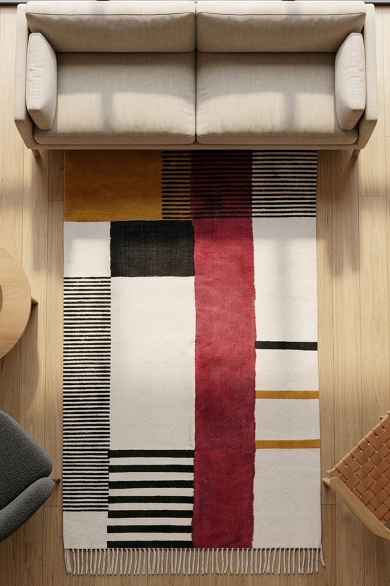 Modern Geometric Cotton Area Rug - Image 2