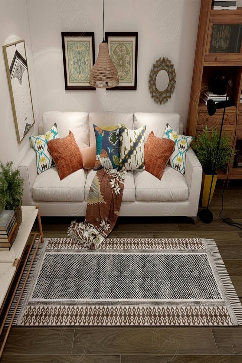 Traditional Block-Printed Cotton Area Rug - Image 2