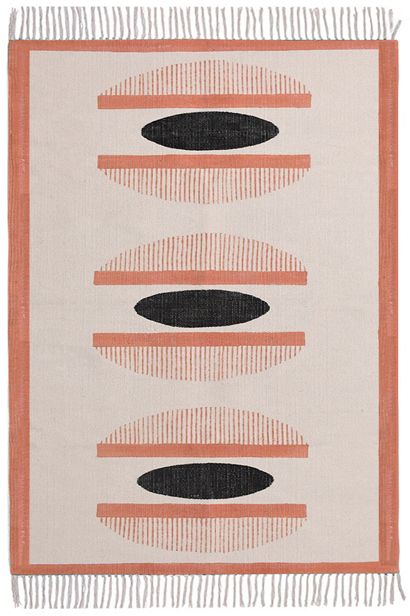 Orange Block Print Kitchen Dining Room Rug