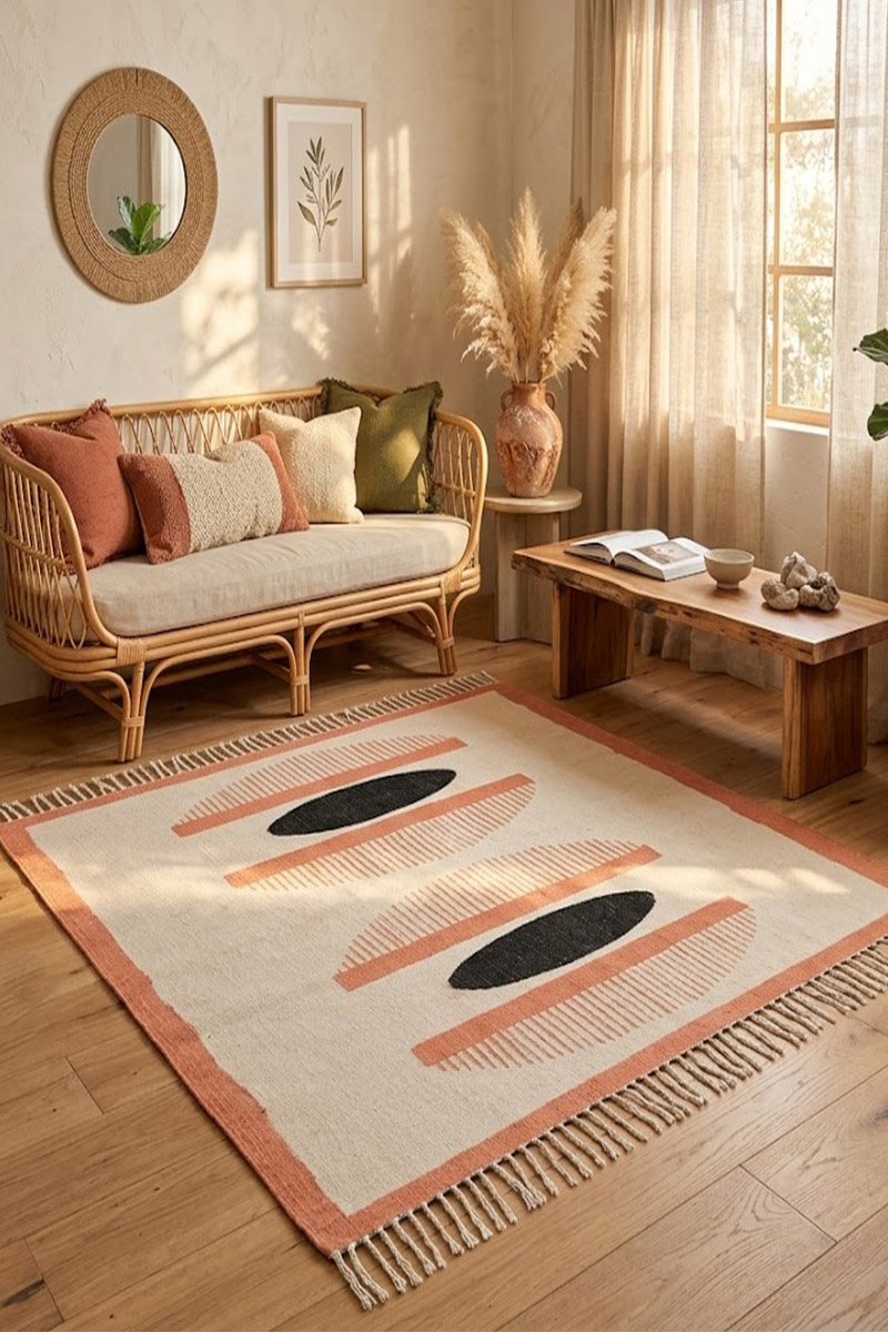 Orange Block Print Kitchen Dining Room Rug - Image 2