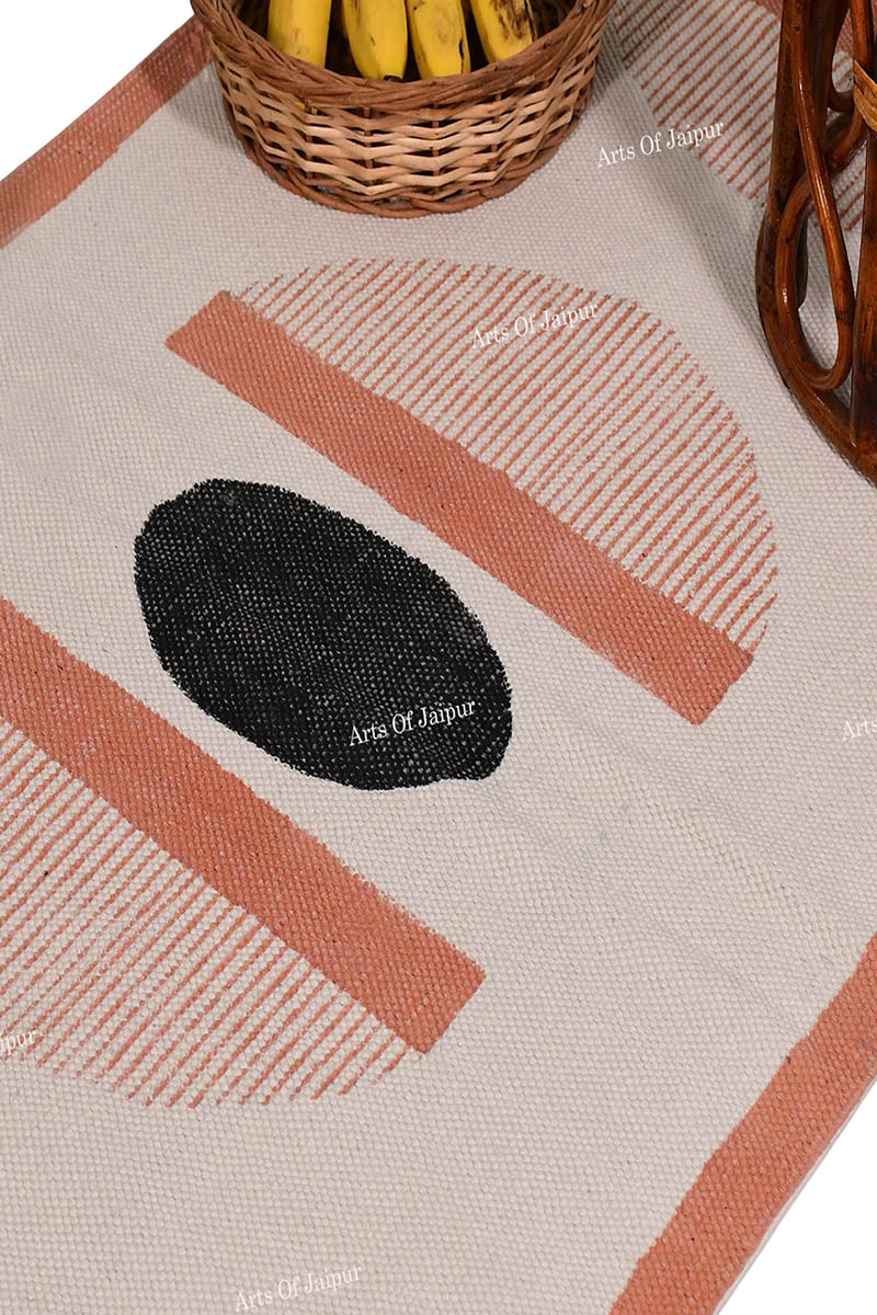 Orange Block Print Kitchen Dining Room Rug - Image 3