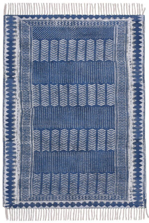 Indigo Rug Blue Geometric Block Print Carpet