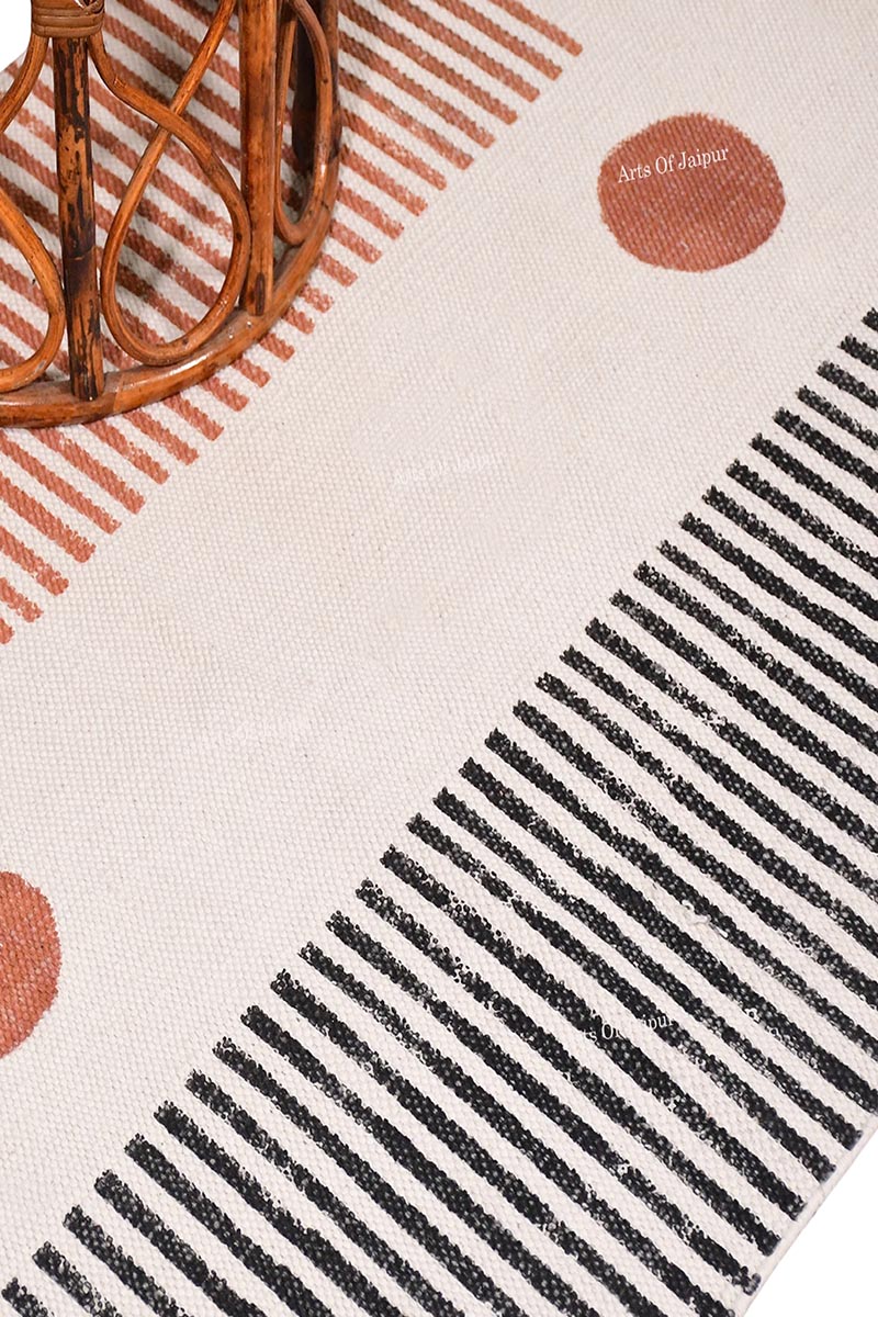 Modern Geometric Block Print Rug with Fringe - Image 3