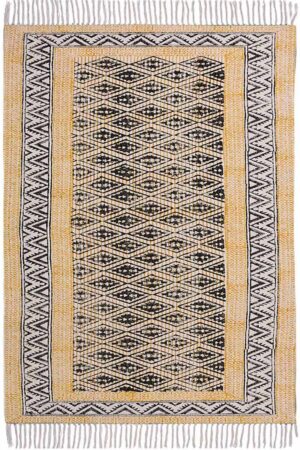 Yellow Hand Block Print Boho Style Rug