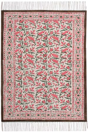 Pink Floral Handmade Rug Custom Living Room Dhurrie