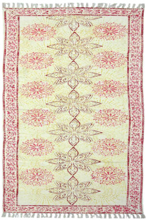 Pink Floral Handmade Cotton Dhurrie Rug