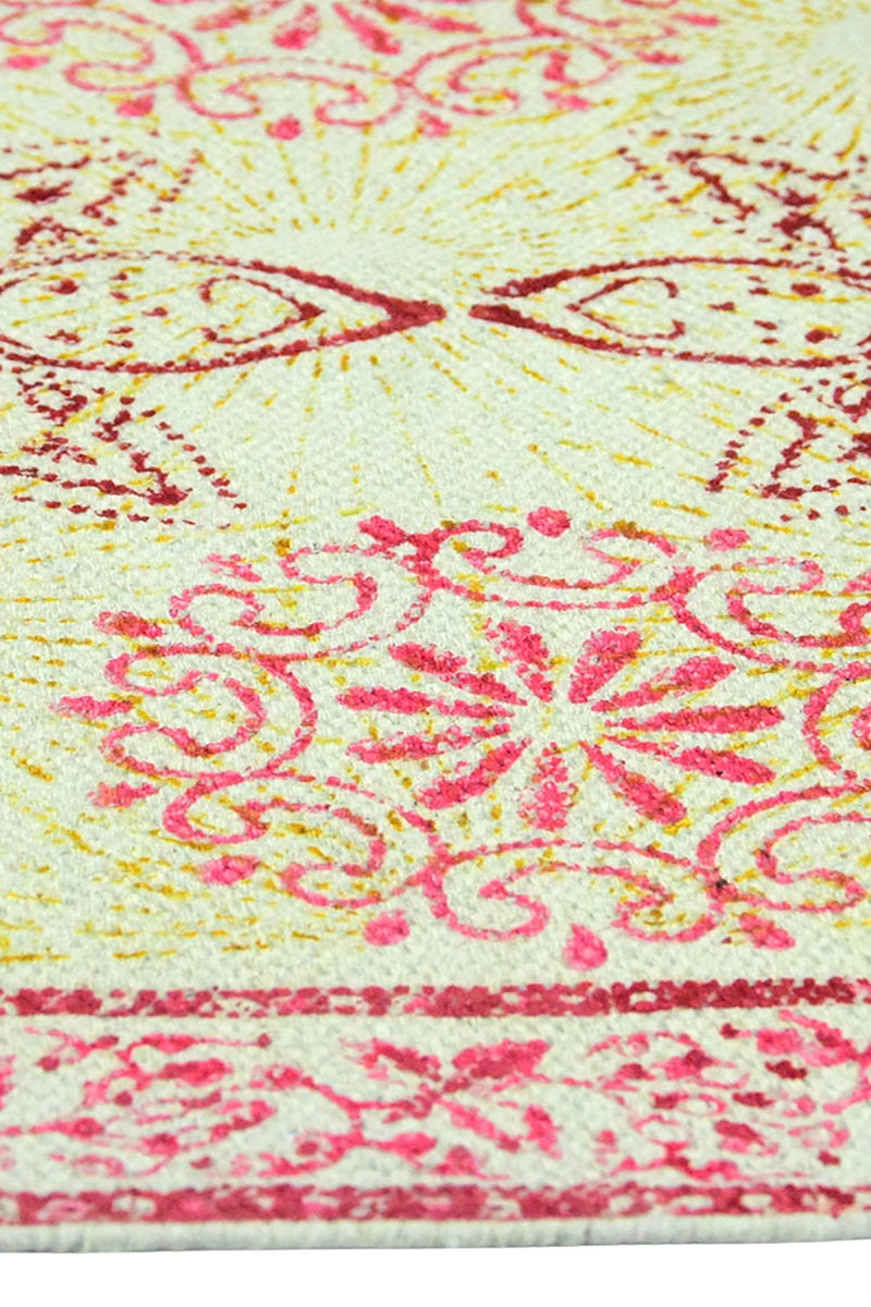 Pink Floral Handmade Cotton Dhurrie Rug - Image 3