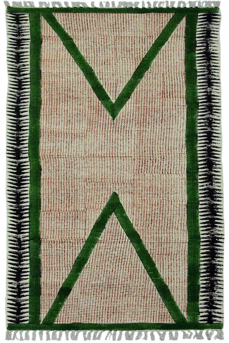 Handmade Green Geometric Cotton Dhurrie Rug