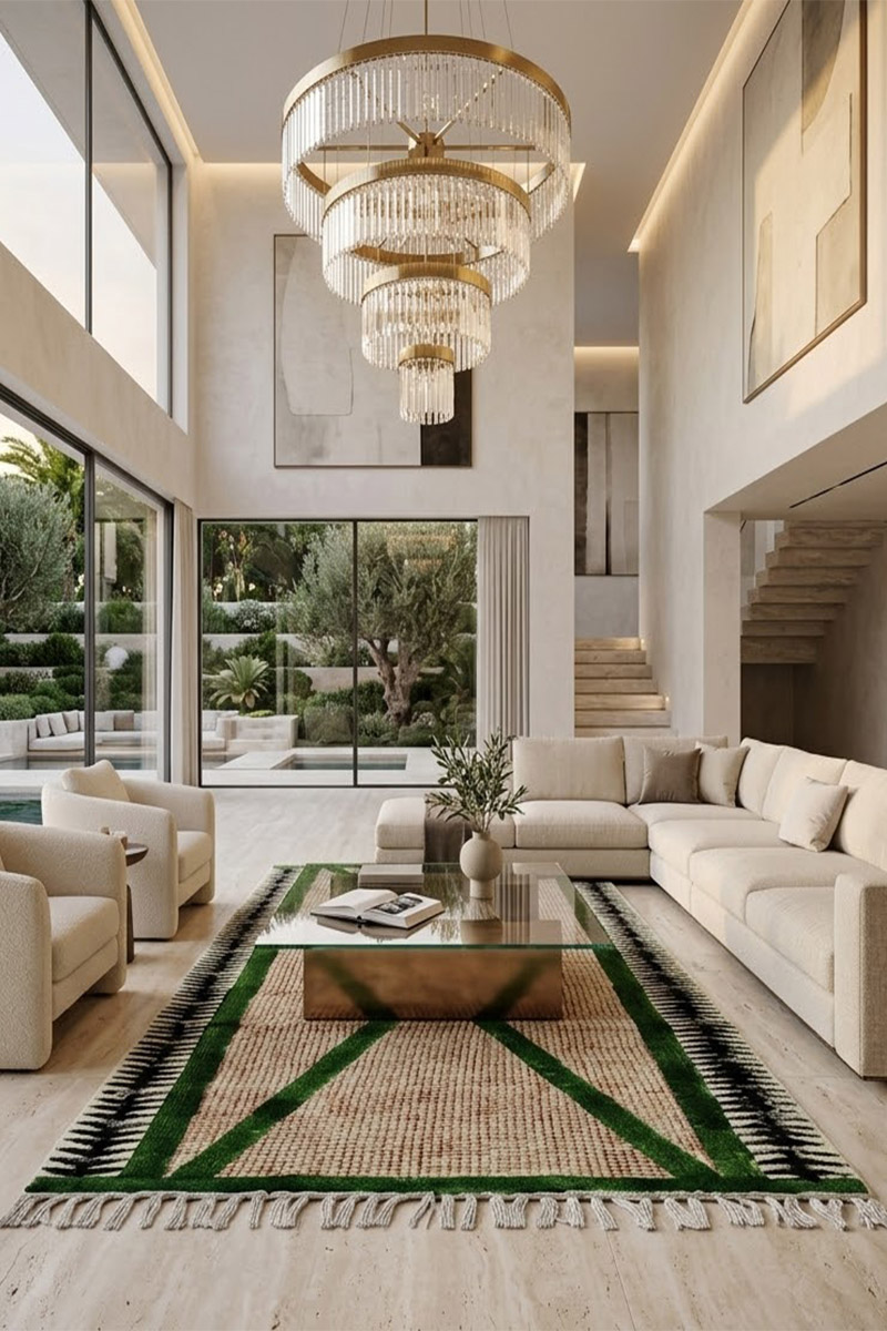 Handmade Green Geometric Cotton Dhurrie Rug - Image 2