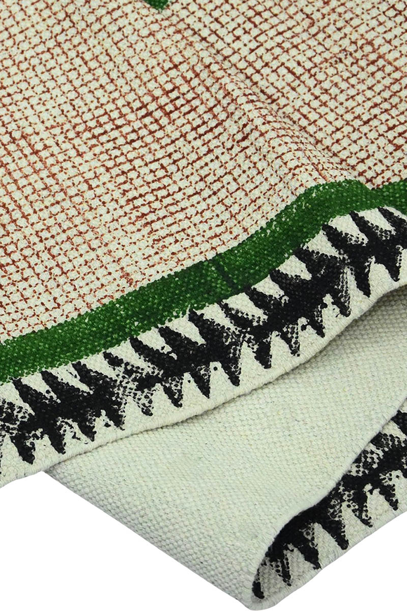 Handmade Green Geometric Cotton Dhurrie Rug - Image 3