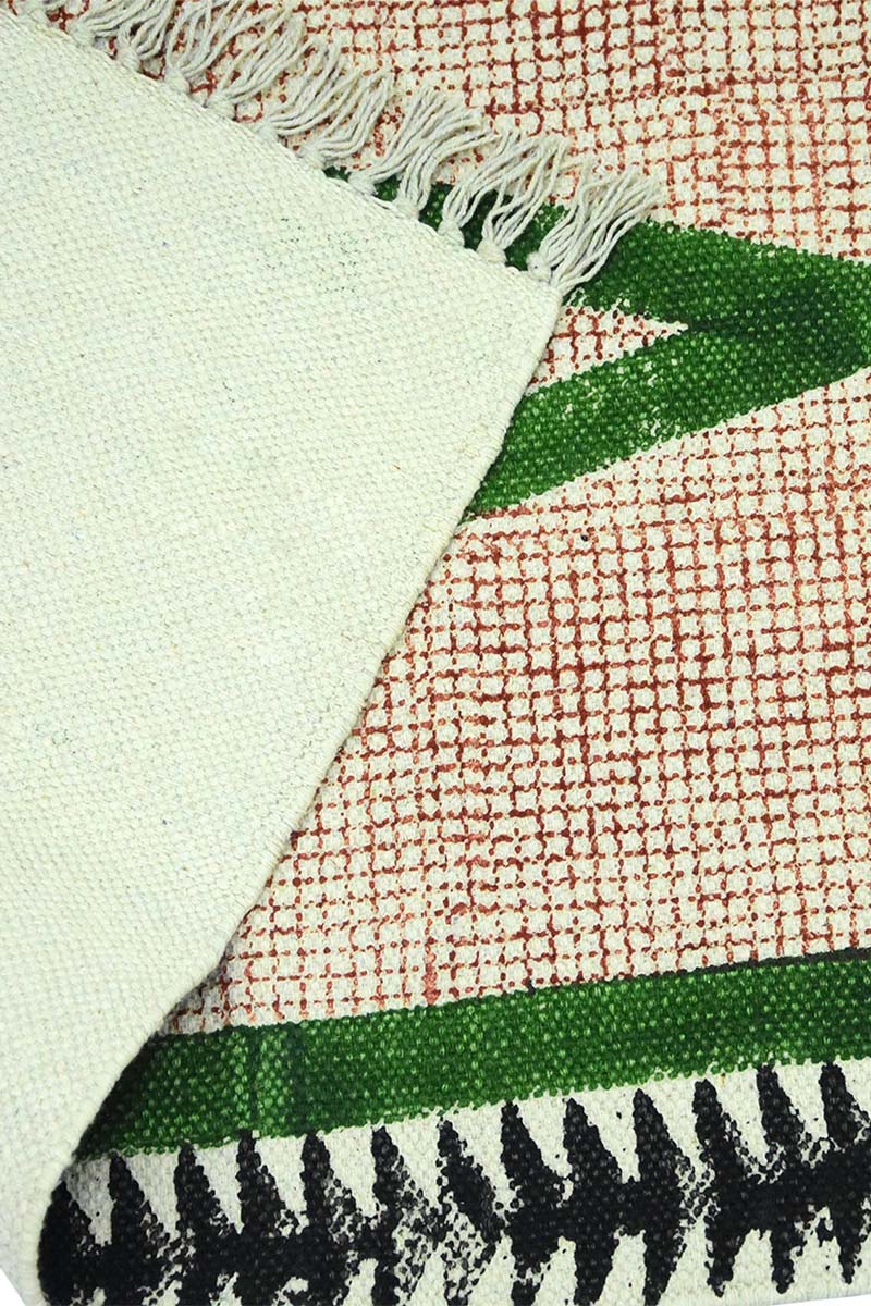 Handmade Green Geometric Cotton Dhurrie Rug - Image 5