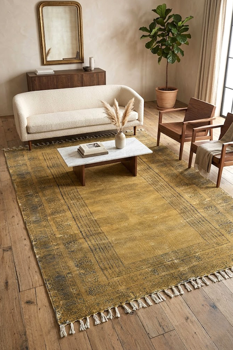 Indian Floor Carpet Geometric Block Print Cotton Rug - Image 2