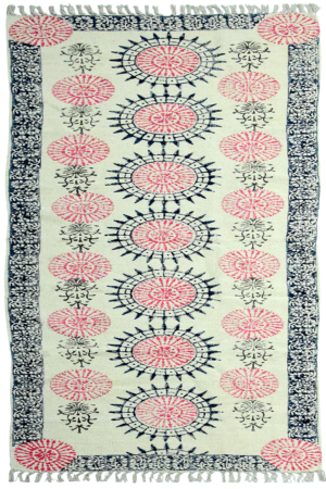 Large Pink & Blue Geometric Cotton Rug for Living Room