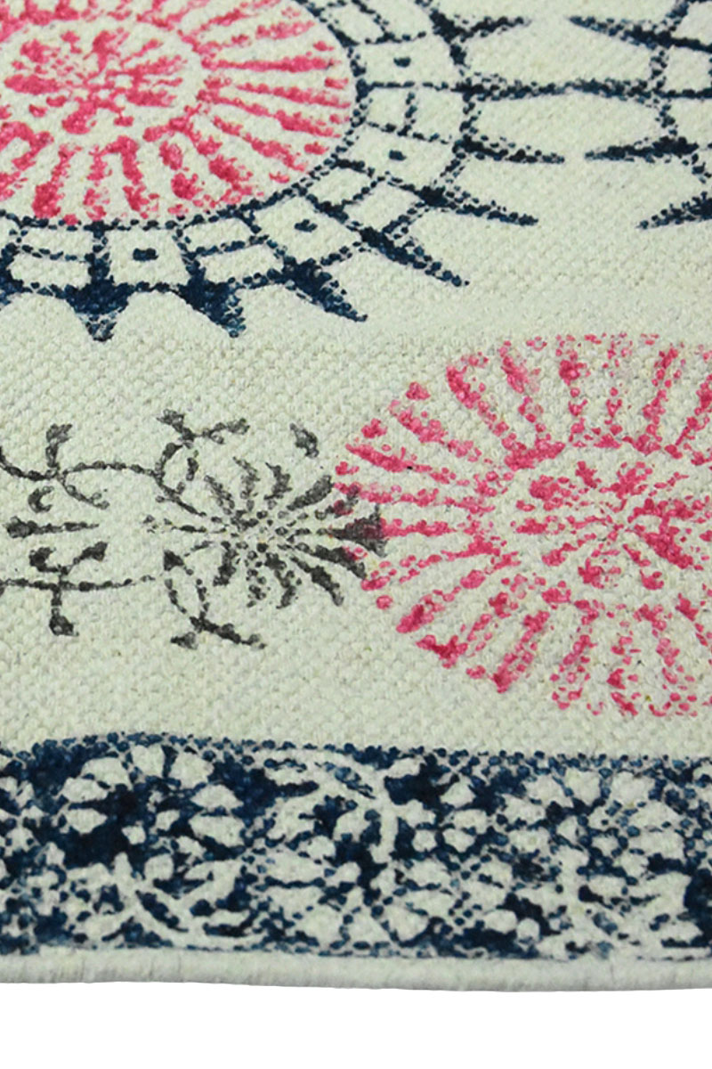 Large Pink & Blue Geometric Cotton Rug for Living Room - Image 3