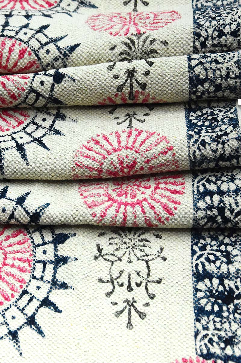 Large Pink & Blue Geometric Cotton Rug for Living Room - Image 4