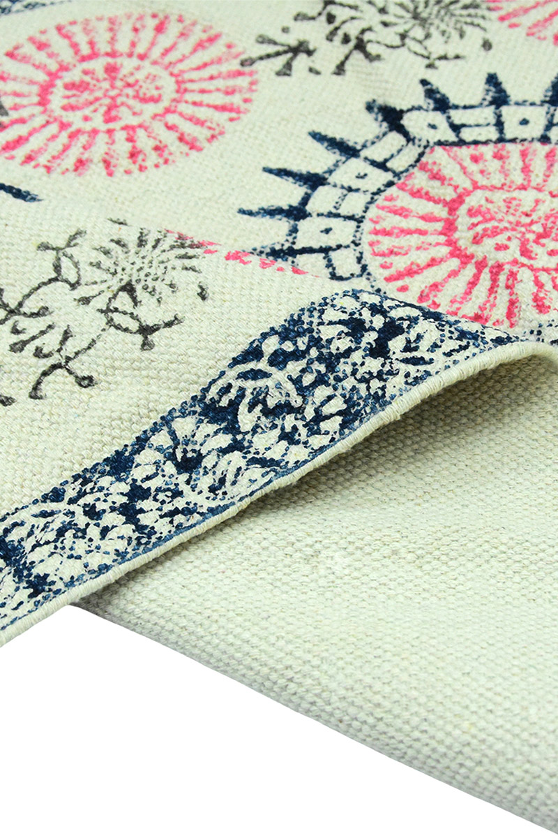 Large Pink & Blue Geometric Cotton Rug for Living Room - Image 5