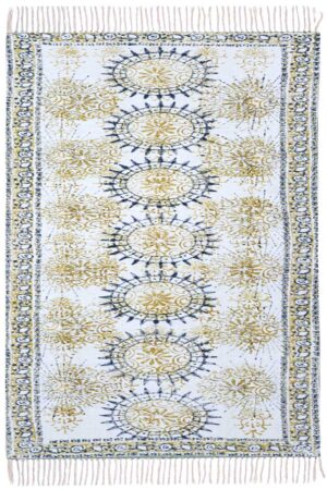 Yellow Block Print Cotton Geometric Dhurrie