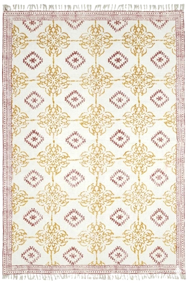 Gold Color Hand Block Printed 3x5 Rug | Stunning & Luxury