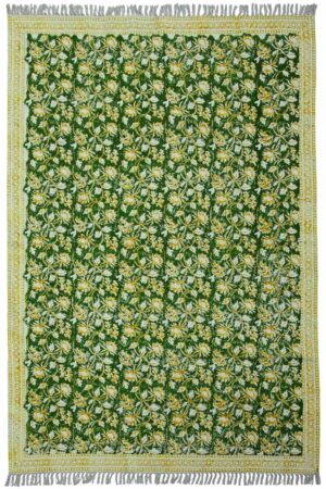 Exquisite Green Floral Rug | Hand Block Printed 4x6 Rug