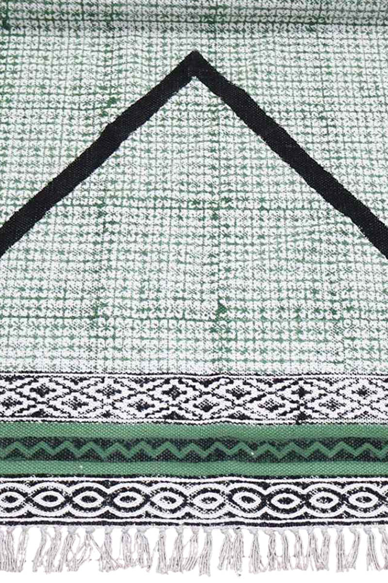 Green & Black Hand Block Print Living Room Area Rug - Image 5