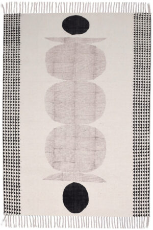 Black Geometric Block Print Rug for Living Room & Bedroom