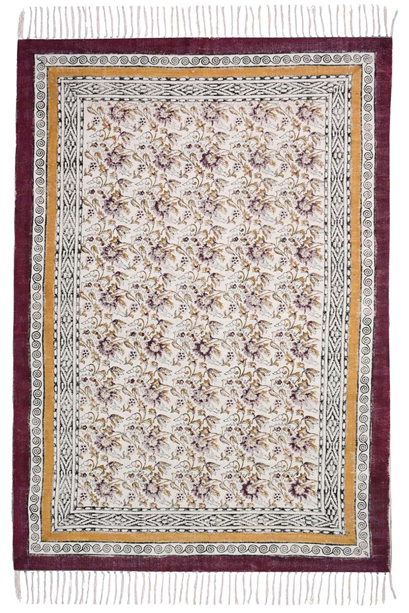 Exquisite Hand Block Printed Washable Rug – Floral Dhurrie