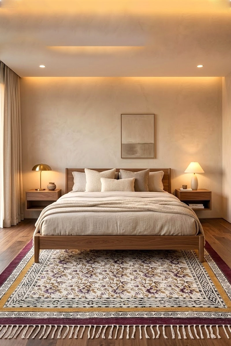 Ethnic Traditional Maroon Cotton Block Print Bedroom Rug - Image 2