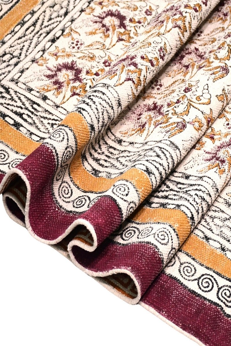 Ethnic Traditional Maroon Cotton Block Print Bedroom Rug - Image 4