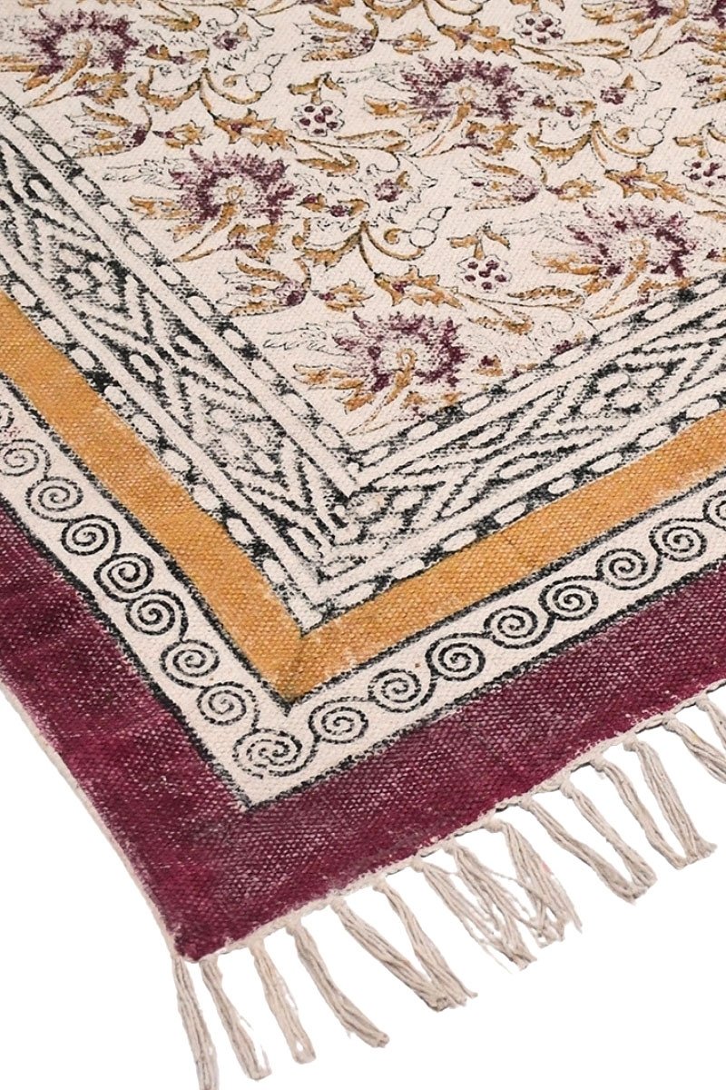 Ethnic Traditional Maroon Cotton Block Print Bedroom Rug - Image 5
