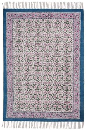 Floral Blue Washable Cotton Dhurrie Rug