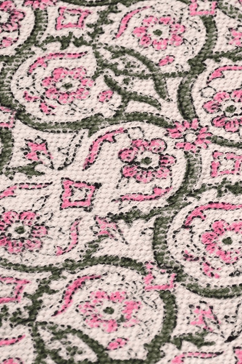 Floral Blue Washable Cotton Dhurrie Rug - Image 3