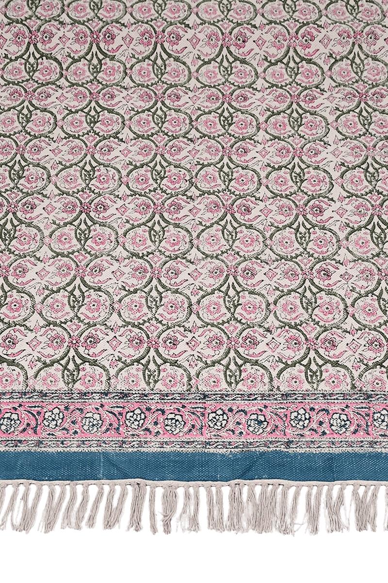 Floral Blue Washable Cotton Dhurrie Rug - Image 4