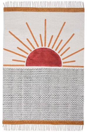 Premium Hand Block Printed Rug: Sun & Wave Dhurrie