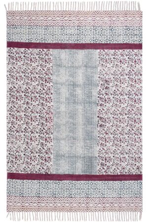 Artisanal Floral Rug: Hand Block Printed Cotton