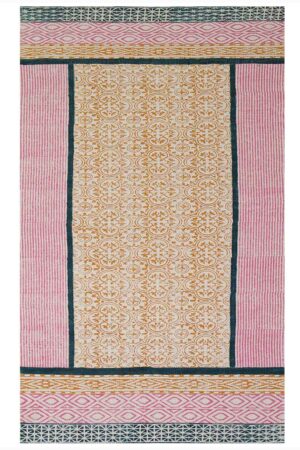 Pink & Gold Cotton Runner Rug 2x6 ft Geometric Design