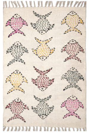 Handmade Kantha Cotton Carpet Animal Embroidered Rug