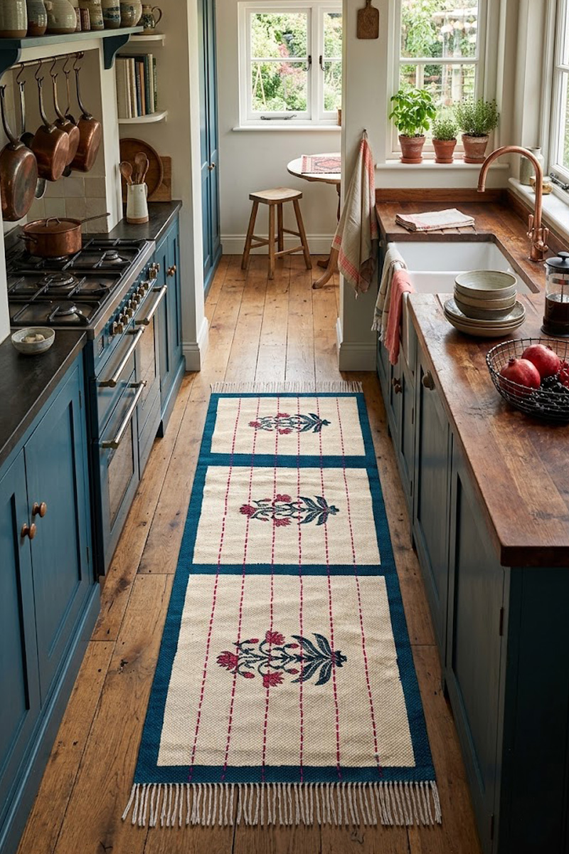 Hand Block Print for Blue Cotton Outdoor Rugs - Image 2