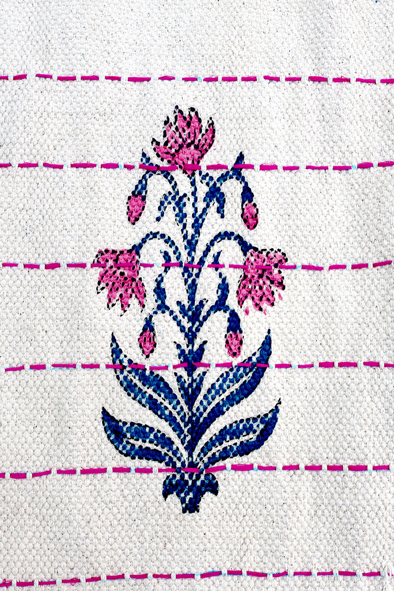 Hand Block Print for Blue Cotton Outdoor Rugs - Image 3