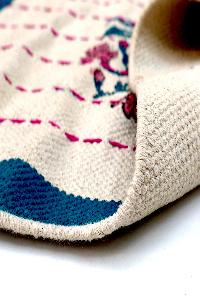 Hand Block Print for Blue Cotton Outdoor Rugs - Image 4