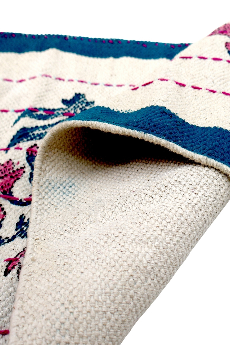 Hand Block Print for Blue Cotton Outdoor Rugs - Image 5