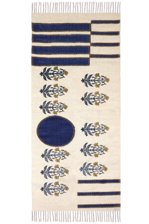 Handmade Kantha Cotton Rug Blue Boho Floral Stair Runner
