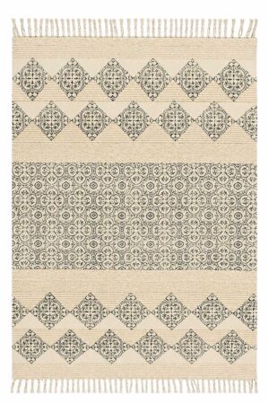 Geometric Yellow & Black Hand Block Printed Rug