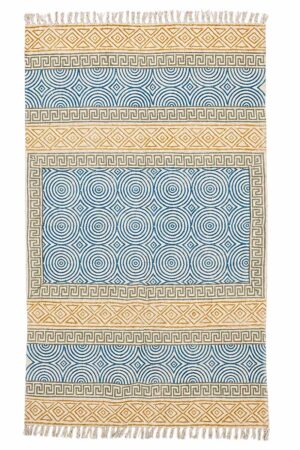 Hand Block Printed Geometric Cotton Rug